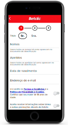 formulário de inscrição do aplicativo betclic no iphone
