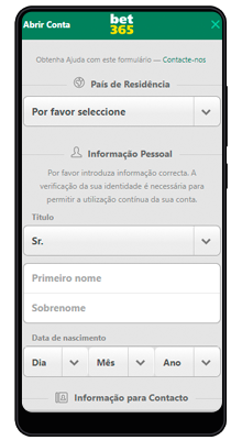 registo na aplicação móvel bet365 no android